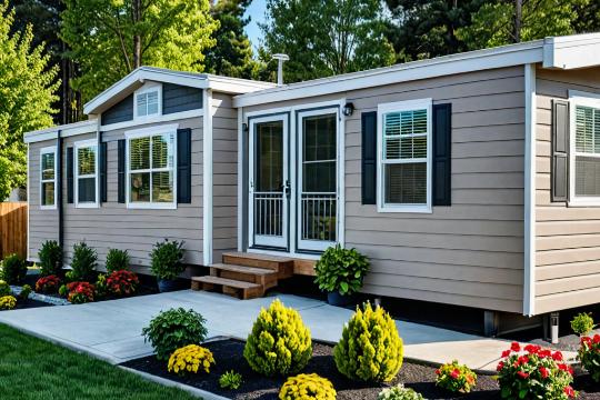 Professional mobile home repair team at work